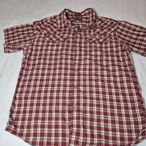 Eddie Bauer Classic Fit Men's Red Plaid Button Down Shirt Size Large 100% Cotton